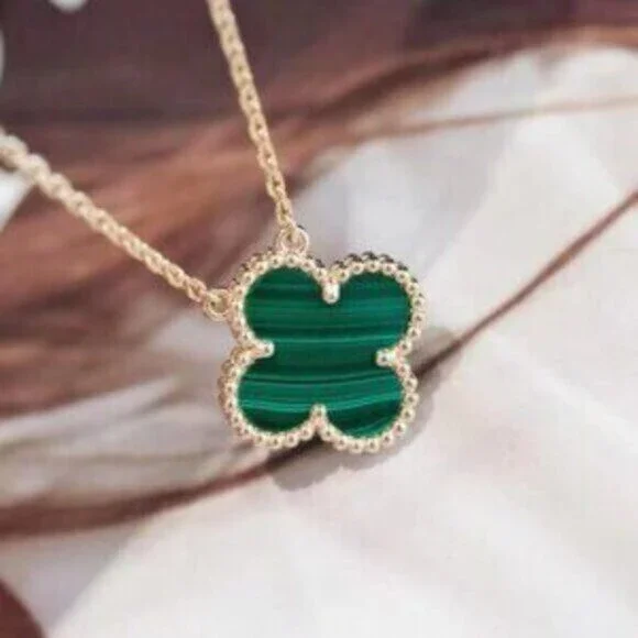 Van Cleef & Arpels 18K gold chrysocolla four-leaf clover necklace